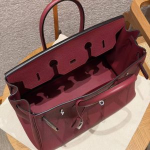 Hermes Birkin 35 Bag Handmade In Togo Calfskin Leather Silver Hardware B5 Ruby - Image 19