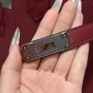 Hermes Birkin 35 Bag Handmade In Togo Calfskin Leather Silver Hardware B5 Ruby - Image 17