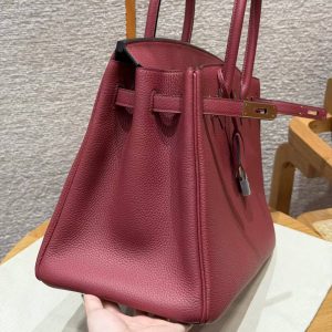 Hermes Birkin 35 Bag Handmade In Togo Calfskin Leather Silver Hardware B5 Ruby - Image 14
