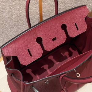 Hermes Birkin 35 Bag Handmade In Togo Calfskin Leather Silver Hardware B5 Ruby - Image 13