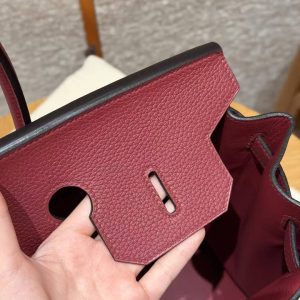 Hermes Birkin 35 Bag Handmade In Togo Calfskin Leather Silver Hardware B5 Ruby - Image 12