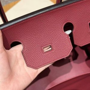 Hermes Birkin 35 Bag Handmade In Togo Calfskin Leather Silver Hardware B5 Ruby - Image 11