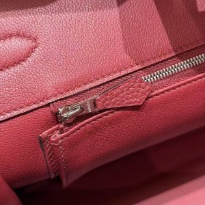 Hermes Birkin 35 Bag Handmade In Togo Calfskin Leather Silver Hardware B5 Ruby - Image 10