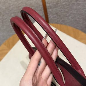 Hermes Birkin 35 Bag Handmade In Togo Calfskin Leather Silver Hardware B5 Ruby - Image 9