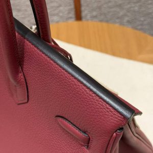 Hermes Birkin 35 Bag Handmade In Togo Calfskin Leather Silver Hardware B5 Ruby - Image 8