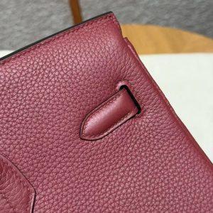 Hermes Birkin 35 Bag Handmade In Togo Calfskin Leather Silver Hardware B5 Ruby - Image 7