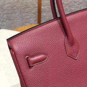 Hermes Birkin 35 Bag Handmade In Togo Calfskin Leather Silver Hardware B5 Ruby - Image 6