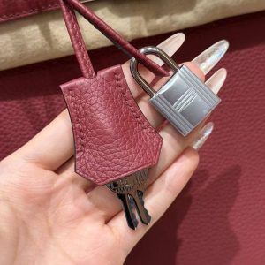 Hermes Birkin 35 Bag Handmade In Togo Calfskin Leather Silver Hardware B5 Ruby - Image 5