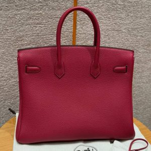 Alternative view of Hermes Birkin 35 Bag Handmade In Togo Calfskin Leather Silver Hardware K1 Rouge Grenat