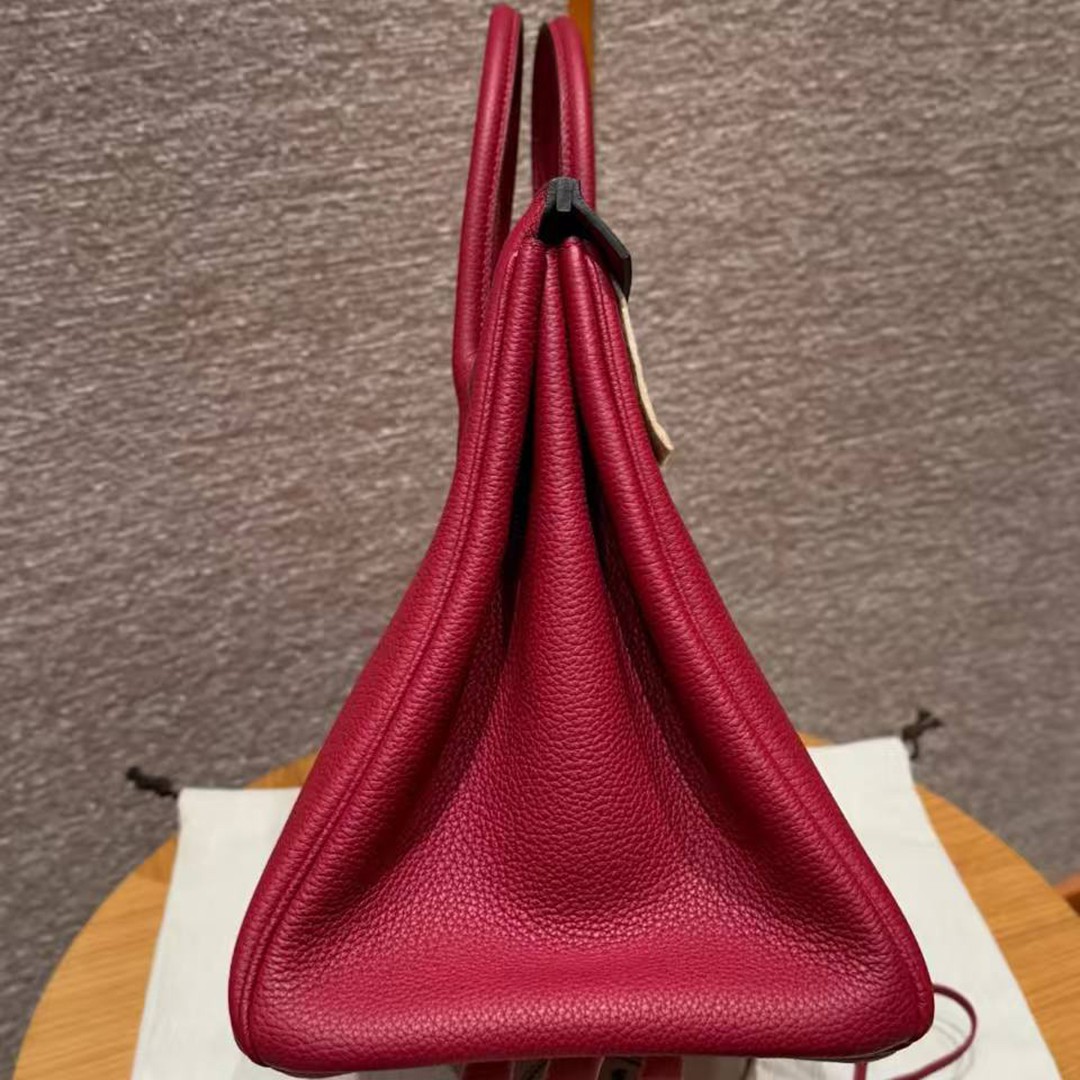 Hermes Birkin 35 Bag Handmade In Togo Calfskin Leather Silver Hardware K1 Rouge Grenat - Image 13
