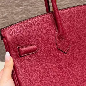 Hermes Birkin 35 Bag Handmade In Togo Calfskin Leather Silver Hardware K1 Rouge Grenat - Image 10