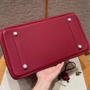 Hermes Birkin 35 Bag Handmade In Togo Calfskin Leather Silver Hardware K1 Rouge Grenat - Image 9