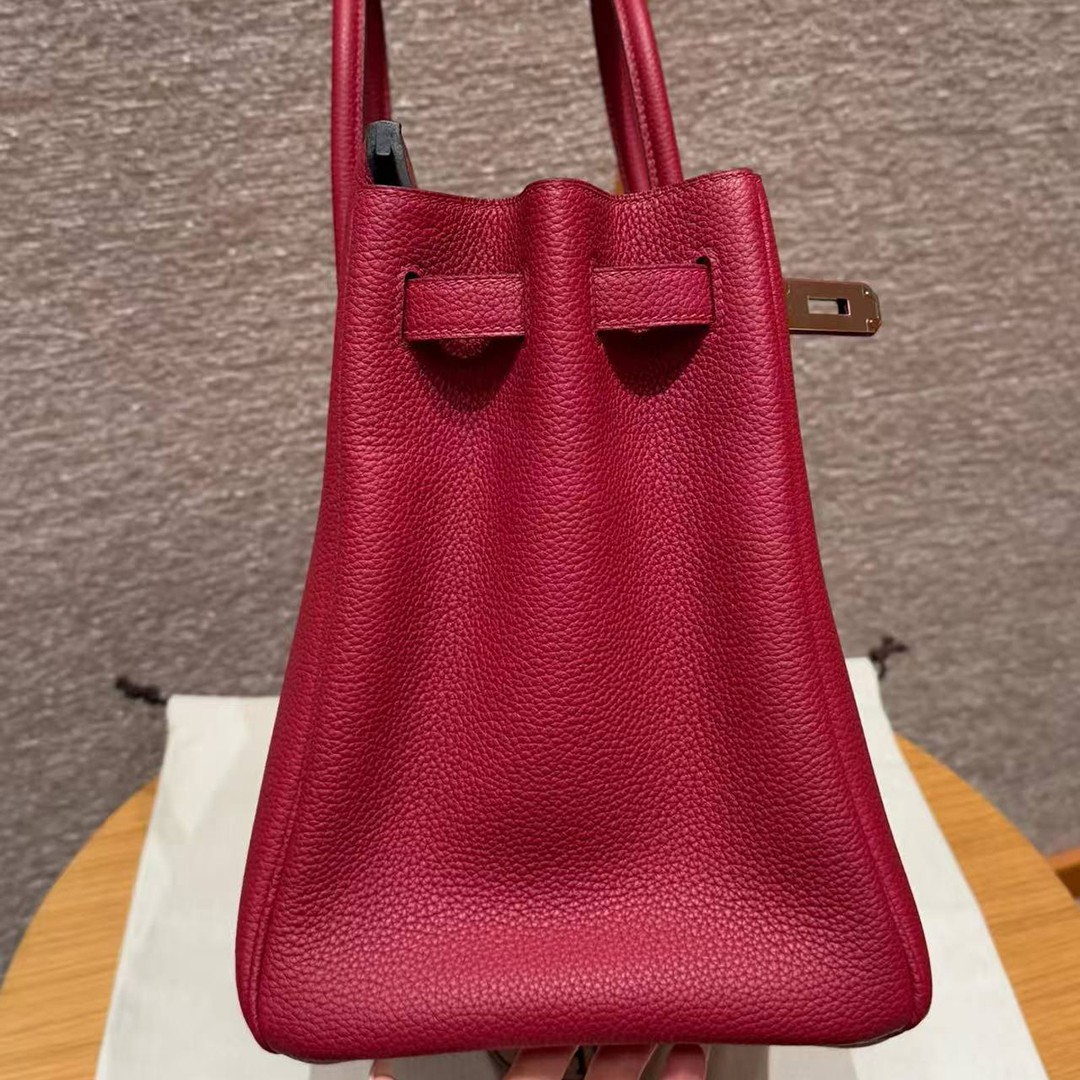 Hermes Birkin 35 Bag Handmade In Togo Calfskin Leather Silver Hardware K1 Rouge Grenat - Image 7