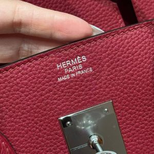 Hermes Birkin 35 Bag Handmade In Togo Calfskin Leather Silver Hardware K1 Rouge Grenat - Image 5