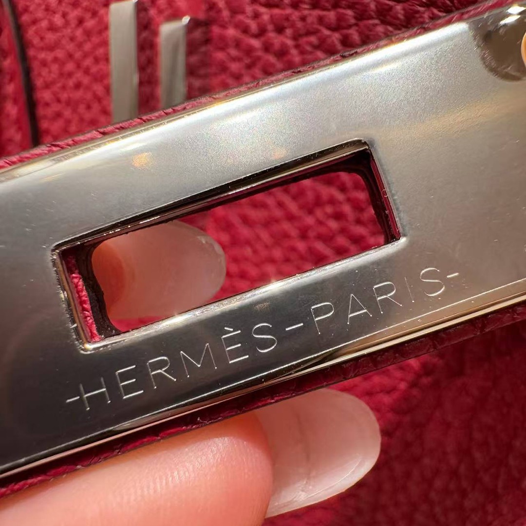 Hermes Birkin 35 Bag Handmade In Togo Calfskin Leather Silver Hardware K1 Rouge Grenat - Image 4