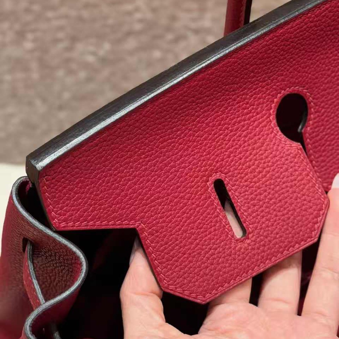 Hermes Birkin 35 Bag Handmade In Togo Calfskin Leather Silver Hardware K1 Rouge Grenat - Image 3