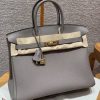 Hermes Birkin 35 Bag Handmade In Togo Calfskin Leather Gold Hardware M8 Gris Asphaite