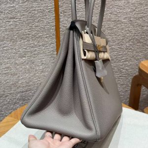 Hermes Birkin 35 Bag Handmade In Togo Calfskin Leather Gold Hardware M8 Gris Asphaite - Image 19