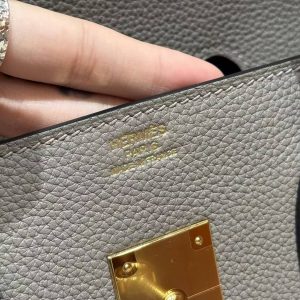 Hermes Birkin 35 Bag Handmade In Togo Calfskin Leather Gold Hardware M8 Gris Asphaite - Image 16
