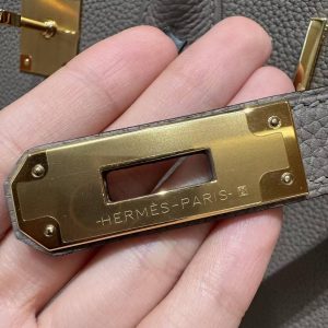 Hermes Birkin 35 Bag Handmade In Togo Calfskin Leather Gold Hardware M8 Gris Asphaite - Image 15