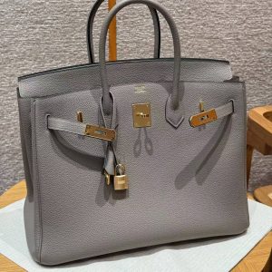Hermes Birkin 35 Bag Handmade In Togo Calfskin Leather Gold Hardware M8 Gris Asphaite - Image 13