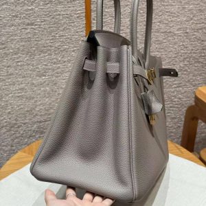 Hermes Birkin 35 Bag Handmade In Togo Calfskin Leather Gold Hardware M8 Gris Asphaite - Image 12