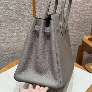 Hermes Birkin 35 Bag Handmade In Togo Calfskin Leather Gold Hardware M8 Gris Asphaite - Image 11