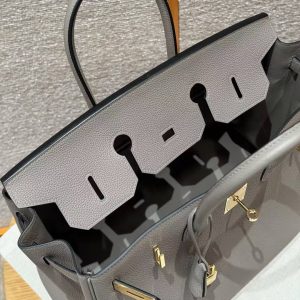 Hermes Birkin 35 Bag Handmade In Togo Calfskin Leather Gold Hardware M8 Gris Asphaite - Image 10