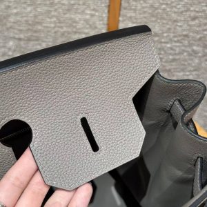 Hermes Birkin 35 Bag Handmade In Togo Calfskin Leather Gold Hardware M8 Gris Asphaite - Image 9