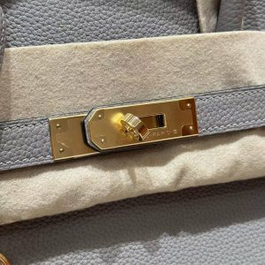 Hermes Birkin 35 Bag Handmade In Togo Calfskin Leather Gold Hardware M8 Gris Asphaite - Image 5
