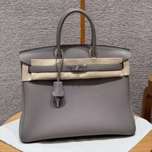 Hermes Birkin 35 Bag Handmade In Togo Calfskin Leather Silver Hardware M8 Gris Asphaite