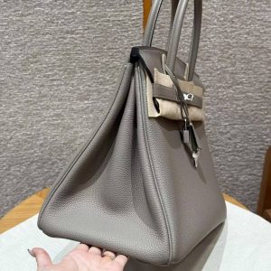 Hermes Birkin 35 Bag Handmade In Togo Calfskin Leather Silver Hardware M8 Gris Asphaite - Image 23