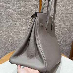 Hermes Birkin 35 Bag Handmade In Togo Calfskin Leather Silver Hardware M8 Gris Asphaite - Image 22
