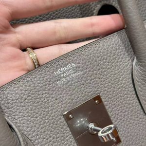 Hermes Birkin 35 Bag Handmade In Togo Calfskin Leather Silver Hardware M8 Gris Asphaite - Image 19