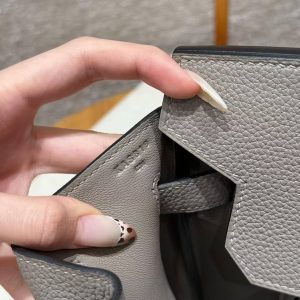 Hermes Birkin 35 Bag Handmade In Togo Calfskin Leather Silver Hardware M8 Gris Asphaite - Image 17