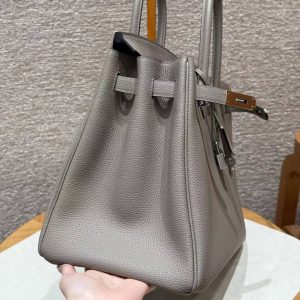 Hermes Birkin 35 Bag Handmade In Togo Calfskin Leather Silver Hardware M8 Gris Asphaite - Image 16
