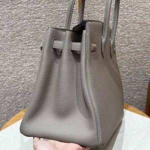 Hermes Birkin 35 Bag Handmade In Togo Calfskin Leather Silver Hardware M8 Gris Asphaite - Image 15