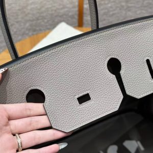Hermes Birkin 35 Bag Handmade In Togo Calfskin Leather Silver Hardware M8 Gris Asphaite - Image 14