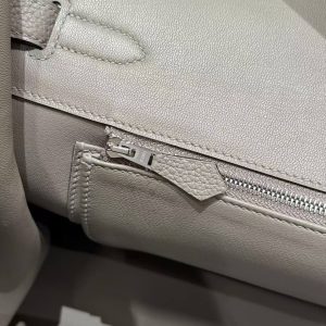 Hermes Birkin 35 Bag Handmade In Togo Calfskin Leather Silver Hardware M8 Gris Asphaite - Image 13