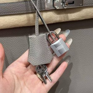 Hermes Birkin 35 Bag Handmade In Togo Calfskin Leather Silver Hardware M8 Gris Asphaite - Image 11