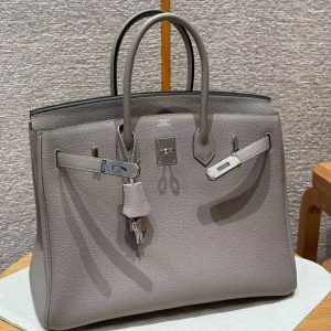Hermes Birkin 35 Bag Handmade In Togo Calfskin Leather Silver Hardware M8 Gris Asphaite - Image 8