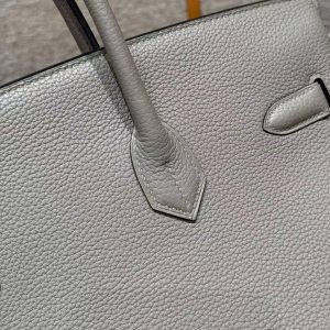 Hermes Birkin 35 Bag Handmade In Togo Calfskin Leather Silver Hardware M8 Gris Asphaite - Image 7