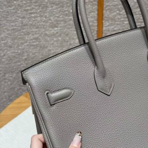 Hermes Birkin 35 Bag Handmade In Togo Calfskin Leather Silver Hardware M8 Gris Asphaite - Image 6