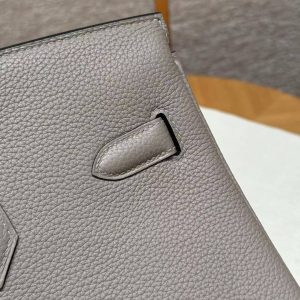 Hermes Birkin 35 Bag Handmade In Togo Calfskin Leather Silver Hardware M8 Gris Asphaite - Image 5