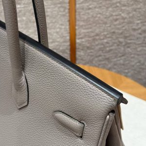 Hermes Birkin 35 Bag Handmade In Togo Calfskin Leather Silver Hardware M8 Gris Asphaite - Image 4