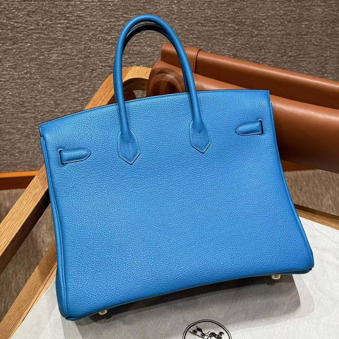 Hermes Birkin 35 Bag Handmade In Togo Calfskin Leather Gold Hardware OF Blue Frida - Image 2
