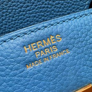 Hermes Birkin 35 Bag Handmade In Togo Calfskin Leather Gold Hardware OF Blue Frida - Image 17