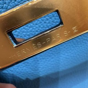 Hermes Birkin 35 Bag Handmade In Togo Calfskin Leather Gold Hardware OF Blue Frida - Image 16