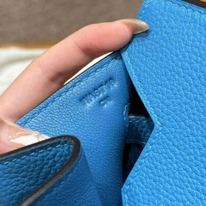 Hermes Birkin 35 Bag Handmade In Togo Calfskin Leather Gold Hardware OF Blue Frida - Image 15