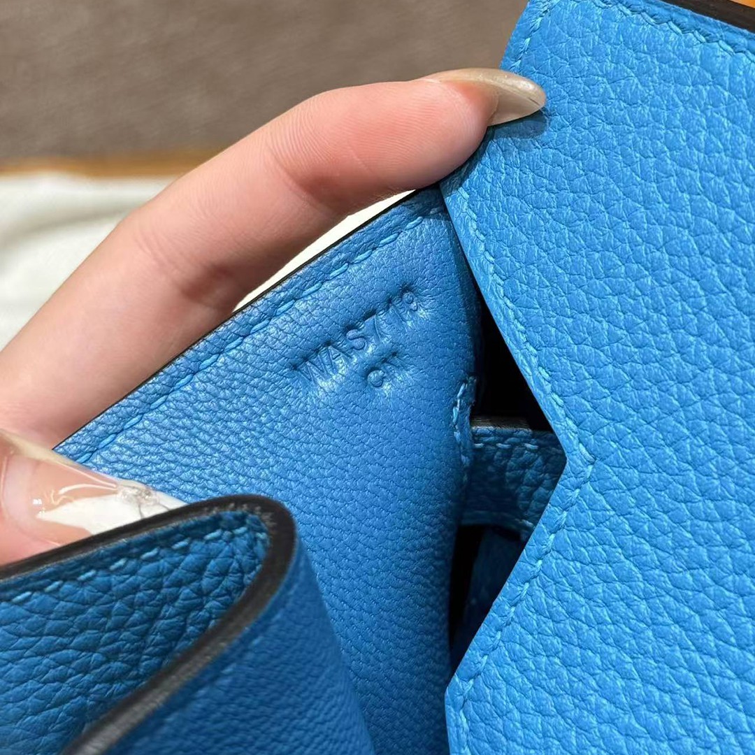 Hermes Birkin 35 Bag Handmade In Togo Calfskin Leather Gold Hardware OF Blue Frida - Image 15